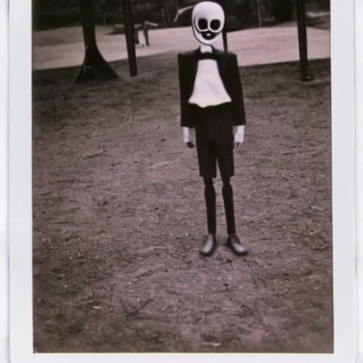 Image similar to real Polaroid picture of Slenderman at a playground