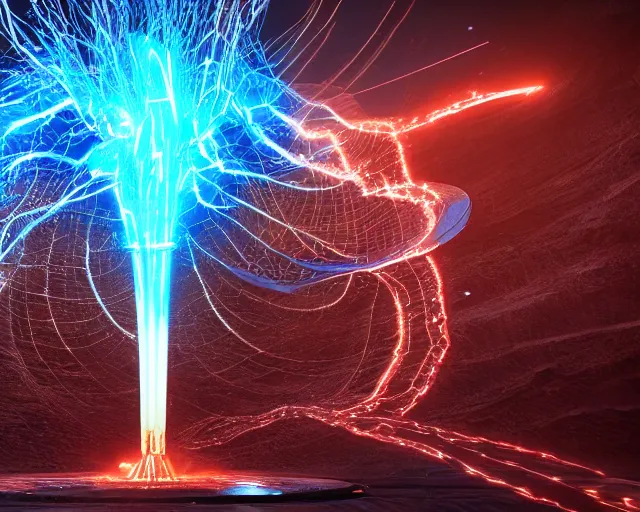 Prompt: tesla coil erupts with electric, epic, by, by, by, intricate, octane render, matte, highly detailed, amazing lighting, smooth, sharp, 8 k