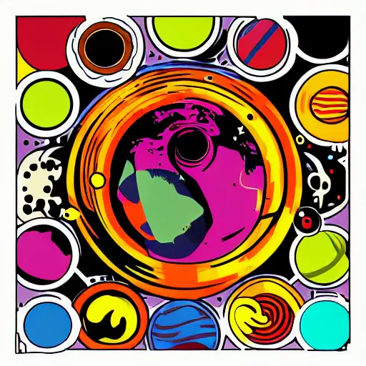 Image similar to 2 planet collapse particle fusion element macro cosmic art by butcher billy, sticker, colorful, illustration, highly detailed, simple, smooth and clean vector curves, no jagged lines, vector art, smooth andy warhol style