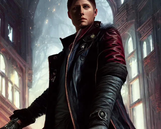 Prompt: highly detailed portrait of jensen ackles as dante, in devil may cry 5, stephen bliss, unreal engine, fantasy art by greg rutkowski, loish, rhads, ferdinand knab, makoto shinkai and lois van baarle, ilya kuvshinov, rossdraws, tom bagshaw, global illumination, radiant light, detailed and intricate environment