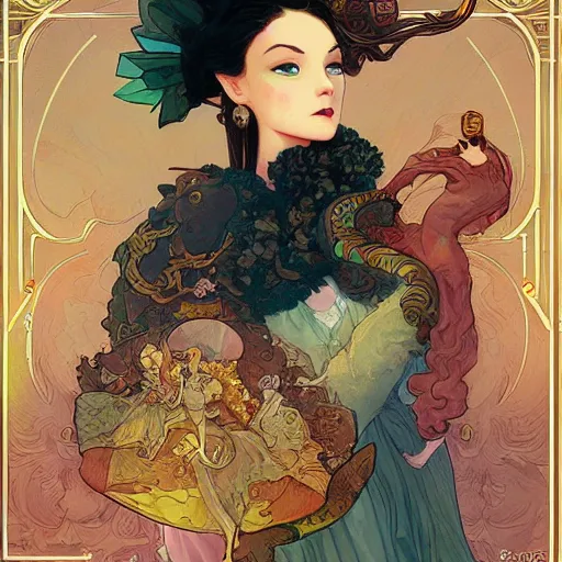 Image similar to portrait of a victorian era duc, princess girl, stylized illustration by peter mohrbacher, moebius, mucha, victo ngai, colorful comics style