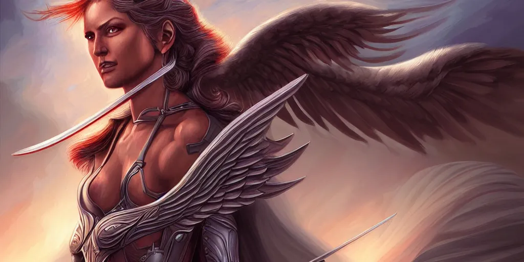 Image similar to female angel warrior. digital art, detailed by magali villeneuve