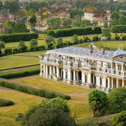 Image similar to landscape photograph of a large victorian palace with gardens. Detailed