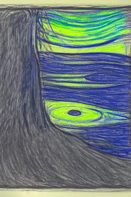 Prompt: a fluorescent crayon drawing by edvard munch