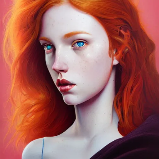 Prompt: Lofi pale redhead with freckles portrait, Pixar style, by Tristan Eaton Stanley Artgerm and Tom Bagshaw.