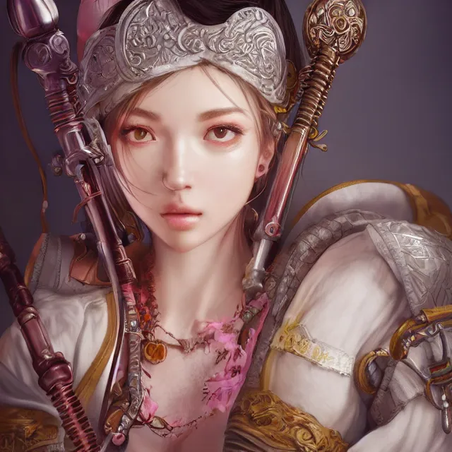 Image similar to studio portrait of neutral good colorful female cleric bard healer as absurdly beautiful, elegant, young sensual gravure idol, ultrafine hyperrealistic detailed face illustration by kim jung gi, irakli nadar, intricate linework, sharp focus, bright colors, matte, octopath traveler, final fantasy, unreal engine highly rendered, global illumination, radiant light, intricate environment