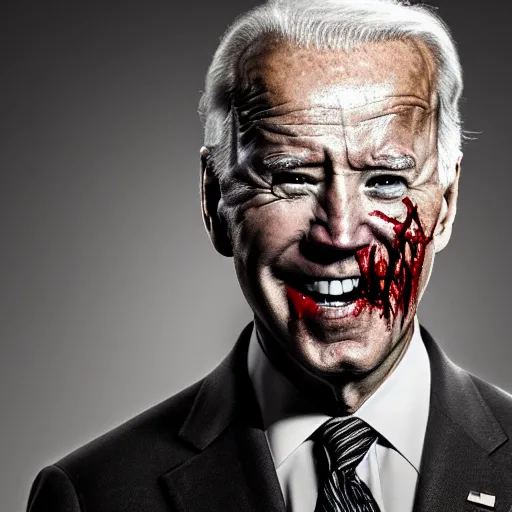 Image similar to joe biden as a rotting zombie, full body portrait, in a front of podeum, horror core, apocalyptic, feeling of grimdark, sharp focus, fiction, hyper detailed, digital art, trending in artstation, cinematic lighting, studio quality, smooth render, unreal engine 5 rendered, octane rendered, art style and nixeu and wlop and krenz cushart