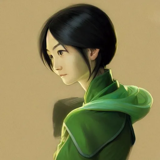 Prompt: Portrait of young Toph Beifong, blind, green dress, Avatar The Last Airbender, intricate, elegant, highly detailed, digital painting, artstation, concept art, smooth, sharp focus, illustration, art by artgerm and greg rutkowski and alphonse mucha and andrei riabovitchev