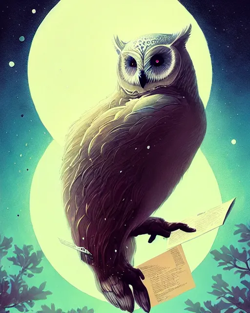 Image similar to beautiful polar owl holding a letter, by artgerm, victo ngai, ryohei hase, artstation, highly detailed digital painting, smooth, global illumination, fantasy art by greg rutkowsky, karl spitzweg, leyendecker