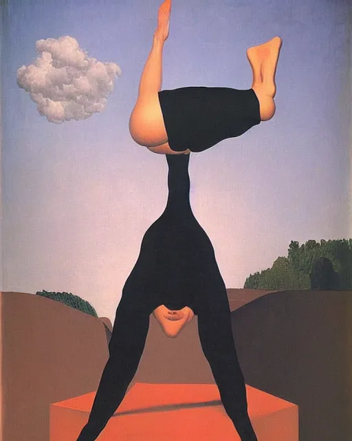 Prompt: portrait of an upside - down woman by rene magritte
