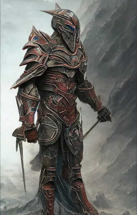 Image similar to thunder overlordconcept, wearing thunder armor, ancient greek ornamented armor, beksinski, weta workshop concept art