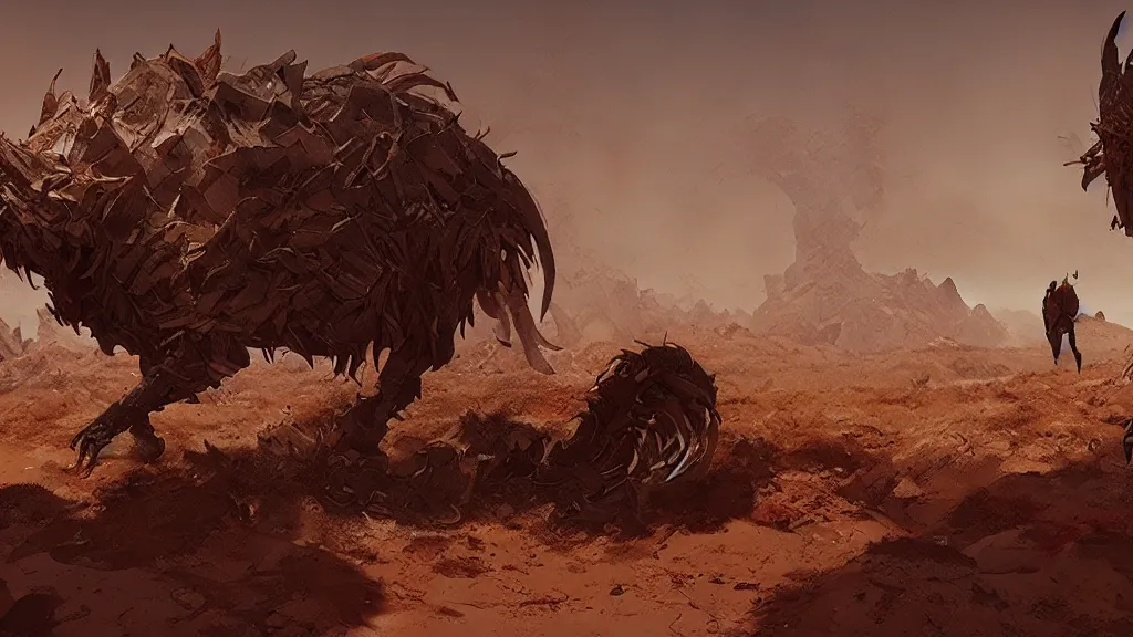 Prompt: magic eating beast prowling across the arizona desert, wide shot, concept art by greg rutkowski