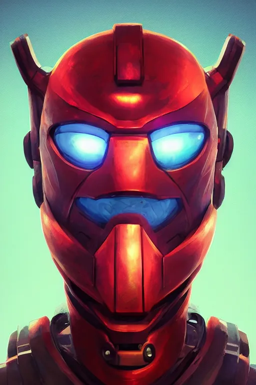 Image similar to epic mask helmet robot ninja portrait stylized as fornite style game design fanart by concept artist gervasio canda, behance hd by jesper ejsing, by rhads, makoto shinkai and lois van baarle, ilya kuvshinov, rossdraws global illumination radiating a glowing aura global illumination ray tracing hdr render in unreal engine 5