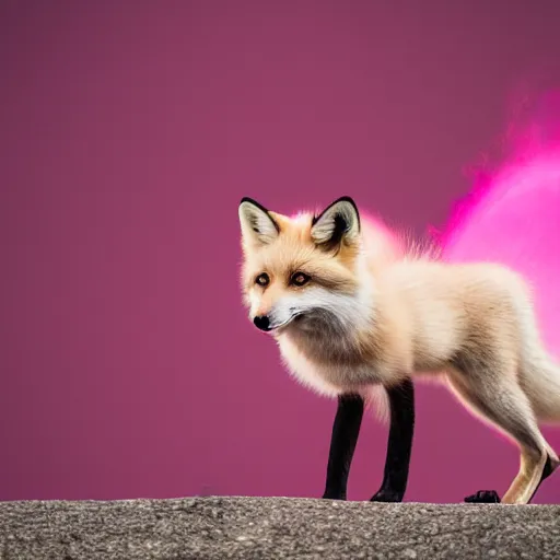 Image similar to pink fox, fire background, 8 k, 8 5 mm f 1. 8