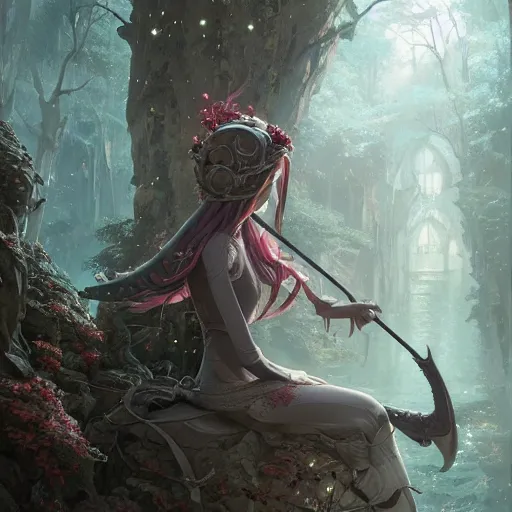 Image similar to highly detailed elf with bow, stephen bliss, unreal engine, fantasy art by greg rutkowski, loish, rhads, ferdinand knab, makoto shinkai and lois van baarle, ilya kuvshinov, rossdraws, tom bagshaw, global illumination, radiant light, detailed and intricate environment