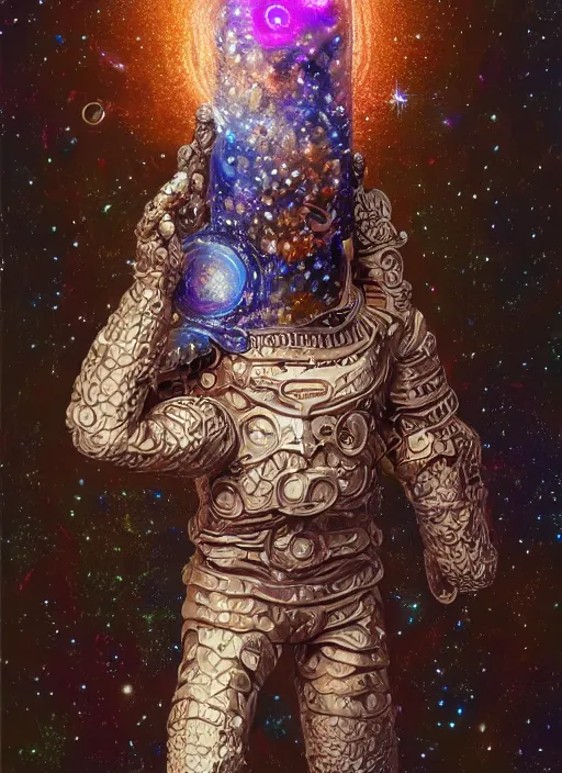 Image similar to high intricate mixed art of the sandman holding a glimmering galaxy, full shot, neil gaiman, maria panfilova, andrea savchenko, mike kime, ludovic plouffe, qi sheng luo, oliver cook, julian calle, eddie mendoza, trending on artstation