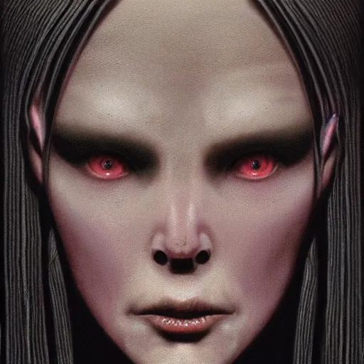 Image similar to a beautiful female face, by Wayne Barlowe and H R Giger and Bill Ellis, trending on artstation