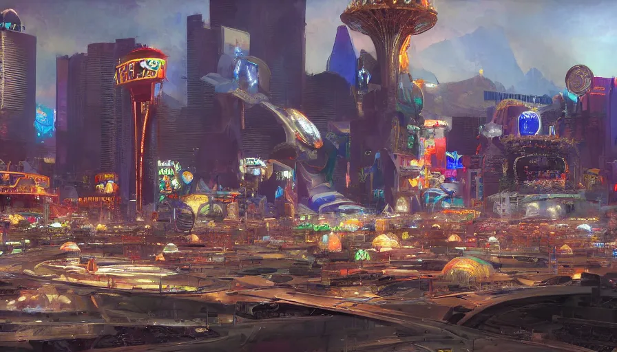 Image similar to Futuristic Las Vegas by Craig Mullins, hyperdetailed, artstation, cgsociety, 8k