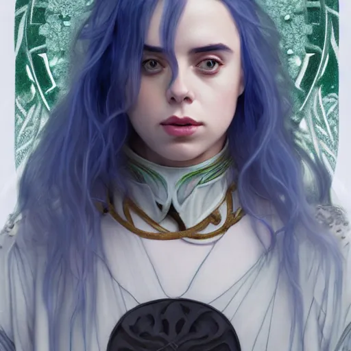 Prompt: Billie Eilish as Female Loki, very detailed, digital art, trending on artstation, concept art, smooth, illustration, art by artgerm and greg rutkowski and alphonse mucha and J. C. Leyendecker and Edmund Blair Leighton and Katsuhiro Otomo and Geof Darrow and Phil hale and Ashley wood and Ilya repin and Charlie Bowater
