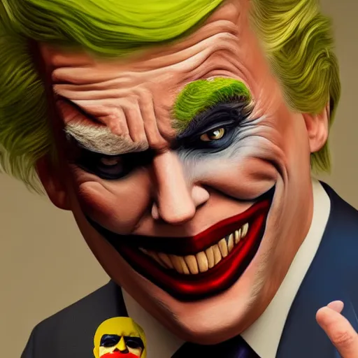 Image similar to Donald Trump is The Joker, hyperdetailed, artstation, cgsociety, 8k