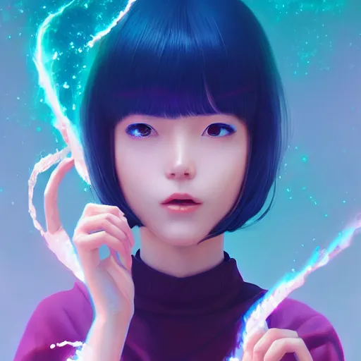 Image similar to beautiful yuna the summoner has a headache. optical illusion art by ilya kuvshinov lois van baarle ross tran range murata artgerm katsuhiro otomo norman rockwell. highly detailed intricately sharp focus mystically trending deviantart, pinterest, vogue italia, unreal engine 5, 4 k uhd image