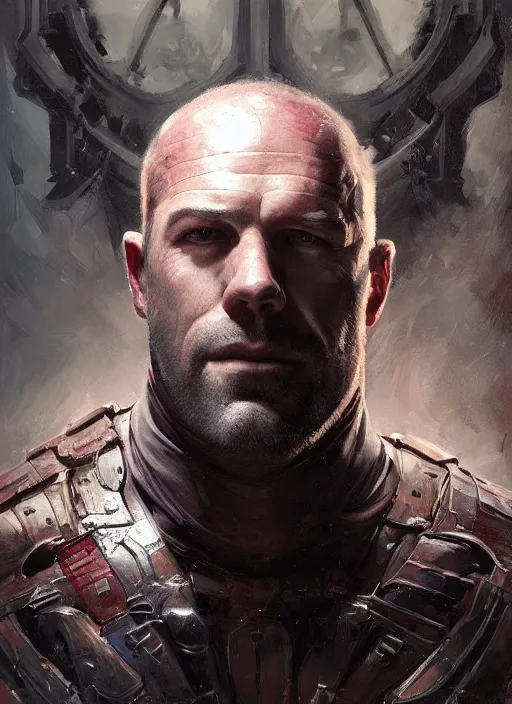 Image similar to Portrait of Jason Stratham, marvel comics, dark, intricate, highly detailed, smooth, artstation, digital illustration by Ruan Jia and Mandy Jurgens and Artgerm and Wayne Barlowe and Greg Rutkowski and Frank Frazetta