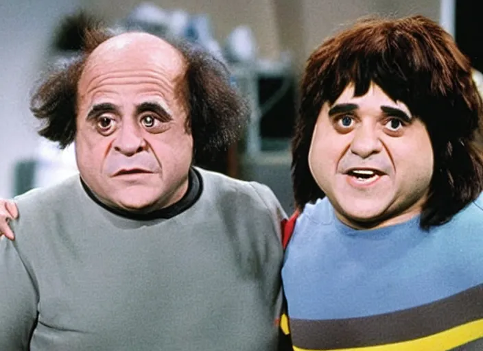 Image similar to broadcast still of danny devito as mork from mork and mindy tv show