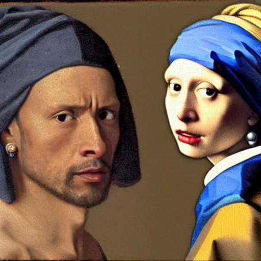 Image similar to Dwayne Johnson with a pearl earring by Johannes Vermeer