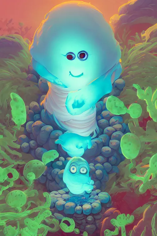 Image similar to smurf ghost creature animal sushi cristal very big eye roots cactus elemental flush of force nature micro world fluo fishscale, behance hd by jesper ejsing, by rhads, makoto shinkai and lois van baarle, ilya kuvshinov, rossdraws radiating a glowing aura global illumination ray tracing hdr