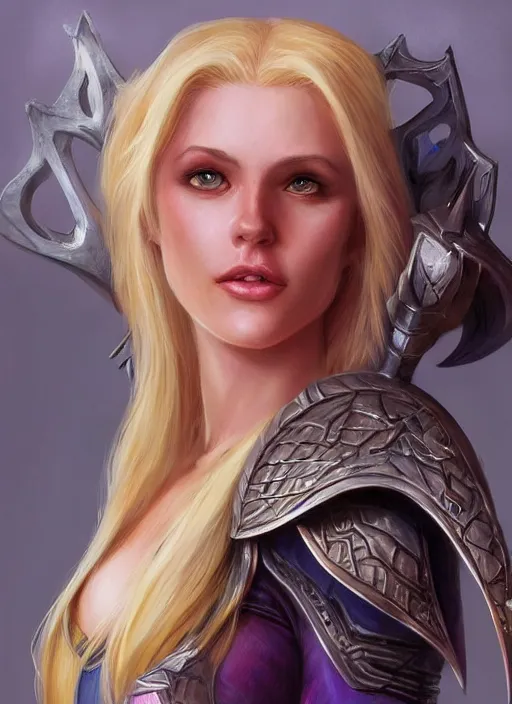 Image similar to blonde female, ultra detailed fantasy, dndbeyond, bright, colourful, realistic, dnd character portrait, full body, pathfinder, pinterest, art by ralph horsley, dnd, rpg, lotr game design fanart by concept art, behance hd, artstation, deviantart, hdr render in unreal engine 5