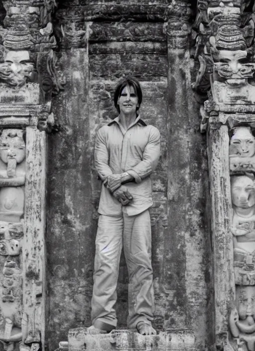 Prompt: a photo of tom cruise in temple of bali, perfect faces, award winning photography, 50 mm