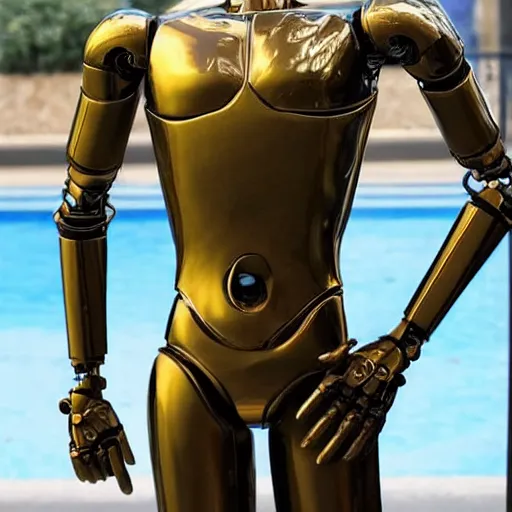 Image similar to made of ice, a realistic detailed photo of a guy who is an attractive humanoid who is half robot and half humanoid, who is a male android, on display, blank stare, showing off his muscles, shiny skin, posing like a statue, by the pool, frozen ice statue, f 1 driver pierre gasly, humanoid robot