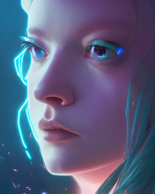 Image similar to highly detailed surreal vfx portrait of a cyber noir fairy, stephen bliss, unreal engine, greg rutkowski, loish, rhads, beeple, makoto shinkai and lois van baarle, ilya kuvshinov, rossdraws, tom bagshaw, alphonse mucha, global illumination, detailed and intricate environment