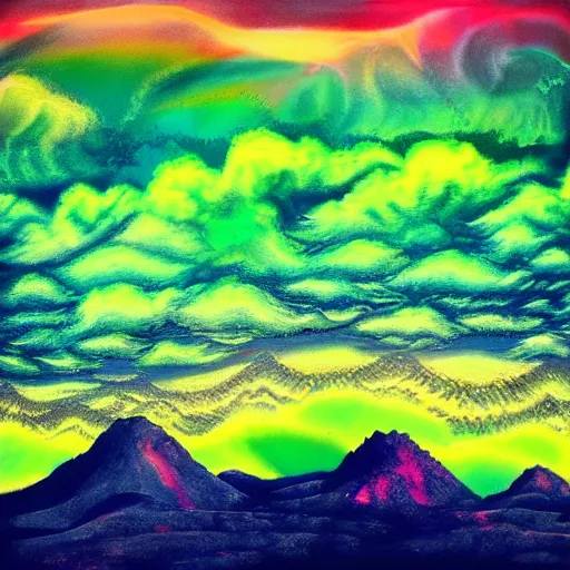 Image similar to green sky psychedelic landscape