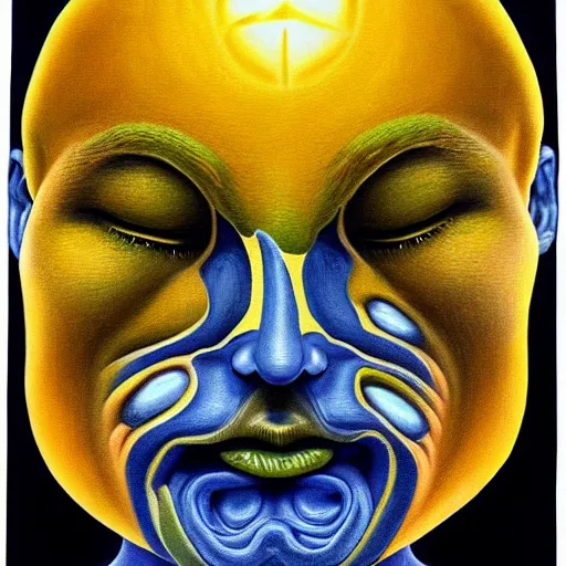 Prompt: Alex Grey painting of a lemon god, highly detailed, symmetrical, trending on artstation