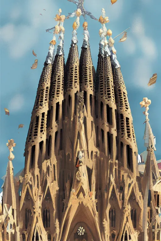 Prompt: sagrada familia cathedral and shiba ， anime fantasy illustration by tomoyuki yamasaki, kyoto studio, trending on artstation 8 k