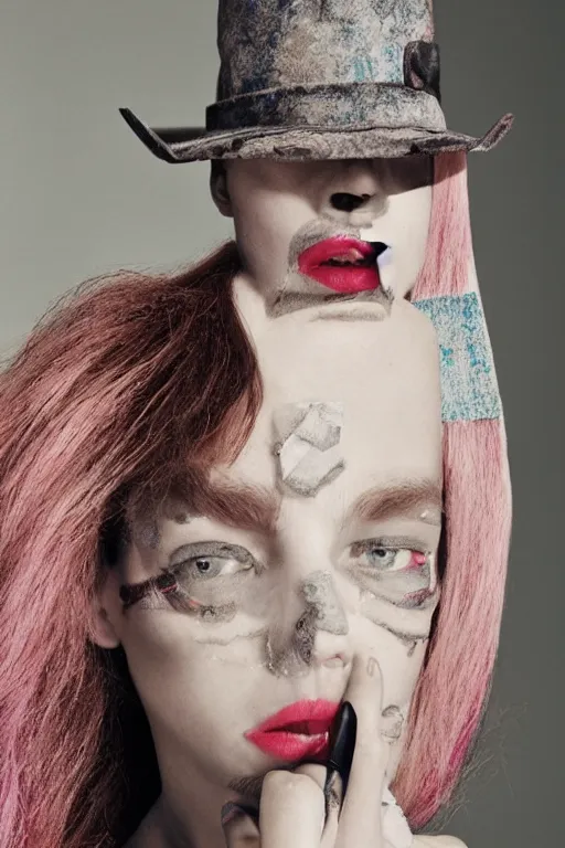 Prompt: margiela campaign featuring amy rose as a female cowgirl, long eyeslashes, big juicy lips, big seductive eyes