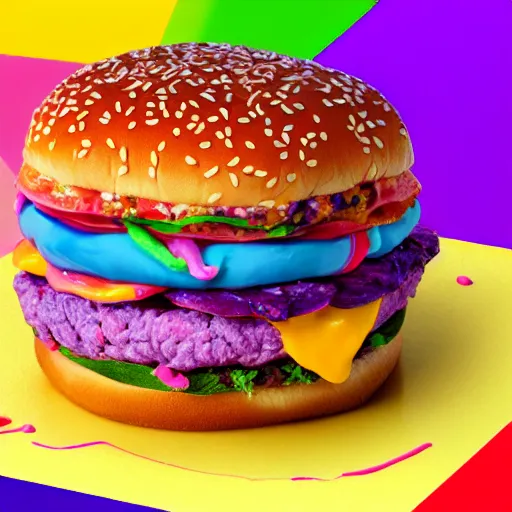 Image similar to a lisa frank cheeseburger