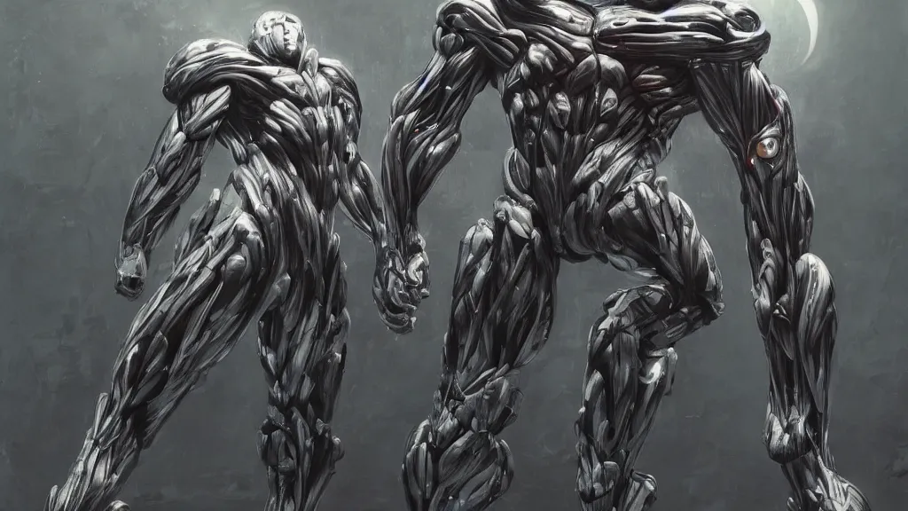 Image similar to crysis nanosuit with powerful biological muscle augmentation, at dusk, painted by tsutomu nihei, painted by artgerm and greg rutkowski