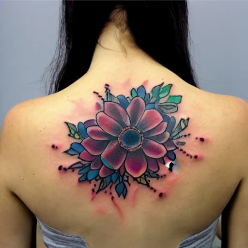 Prompt: void flowers life, tattoo on back