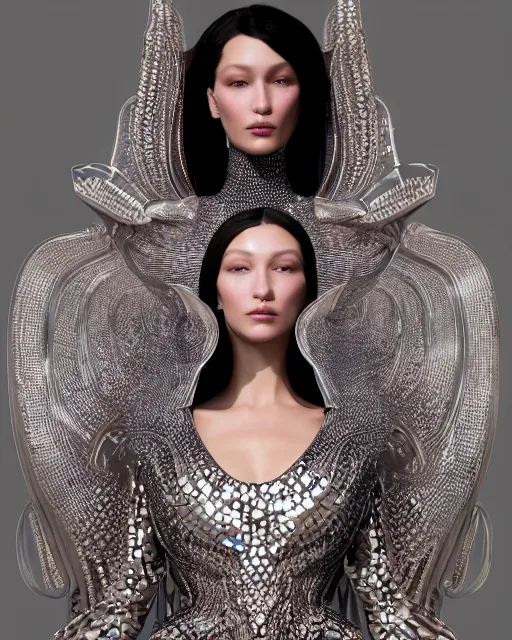 Prompt: a highly detailed metahuman 4 k close up render of a bella hadid in a black latex outfit monument renaissance in iris van herpen dress schiaparelli in diamonds crystals swarovski and jewelry iridescent in style of alphonse mucha gustav klimt trending on artstation made in unreal engine 4