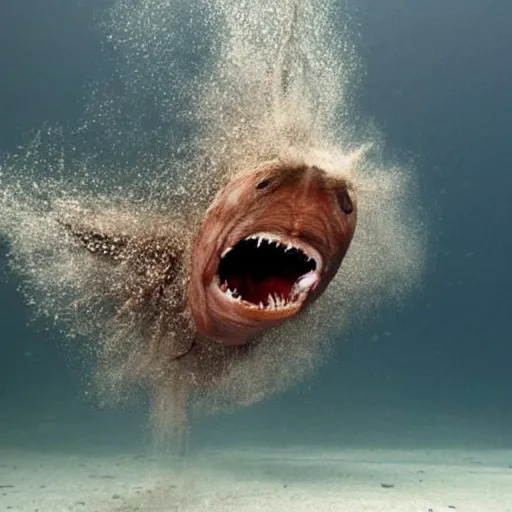 Image similar to National Geographic photo of terrifying deep sea creature jumping out of the sea