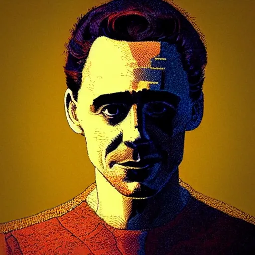 Prompt: “ tom hiddleston retro minimalist portrait by jean giraud, moebius starwatcher, comic, 8 k ”