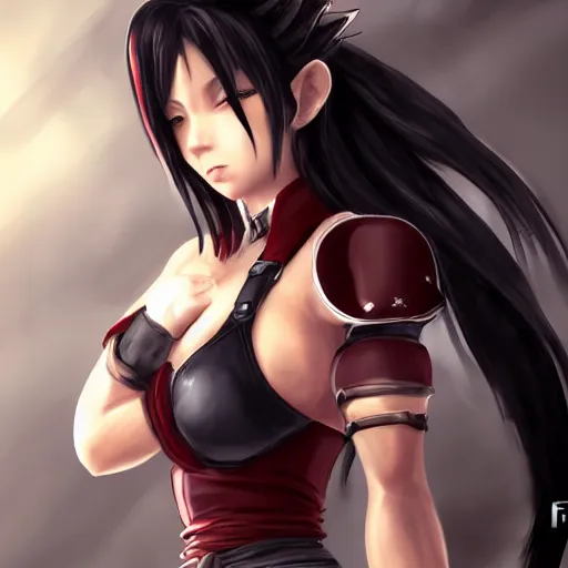 Image similar to fantasy art of tifa lionheart in style of wang ling wlop