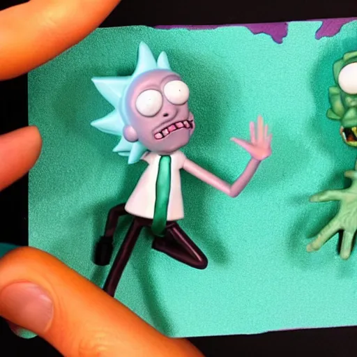 Image similar to claymation style rick and morty monster