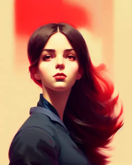 Image similar to stylized portrait by aykutmakut of an artistic pose, composition, young cute serious fancy lady, cinematic moody colors, realistic shaded, fine details, realistic shaded lighting poster by ilya kuvshinov, magali villeneuve, artgerm, jeremy lipkin and michael garmash and rob rey