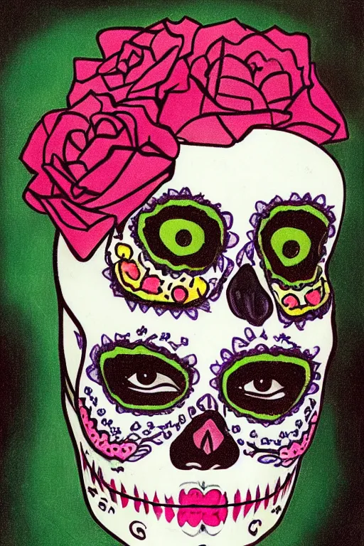 Prompt: illustration of a sugar skull day of the dead girl, art by man ray