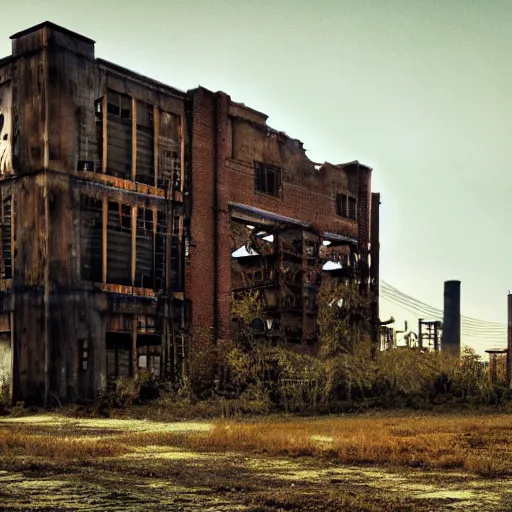 Prompt: abandoned steampunk factory with a synthesizer , cinematic light,