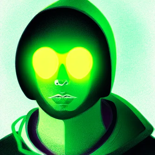 Prompt: portrait of a programmer with green hood by ross tran, neon light