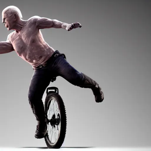 Image similar to Hyper realistic portrait of an action shot freeze frame of the notorious cyborg known as Joe Biden falling off a bike, Cinematic lighting, ultra super good realistic 3D render by Ruan Jia and Mandy Jurgens and Artgerm and william-adolphe bouguereau and Gerald Brom and James Jean, Trending on Artstation, 8k, post processing, sharp focus